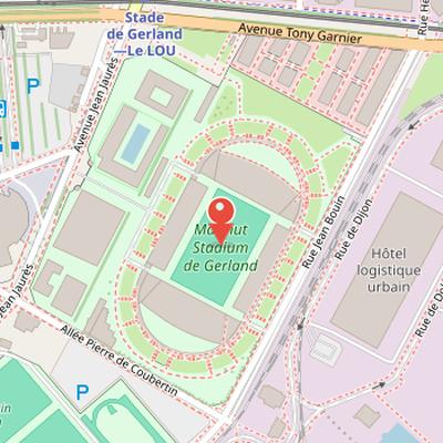 Map showing the location of Stade de Gerland in Lyon