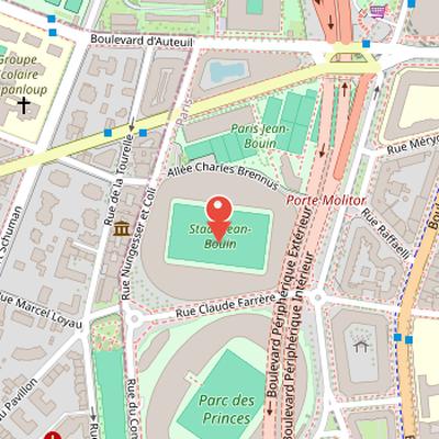 Map showing the location of Stade Jean-Bouin in Paris