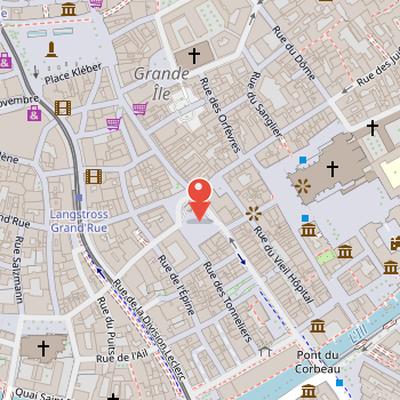 Map showing the location of Statue of Johannes Gutenberg in Strasbourg