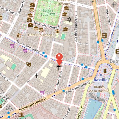 Map showing the location of Temple du Marais in Paris