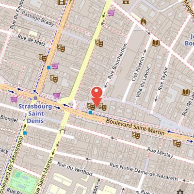 Map showing the location of Théâtre de la Porte Saint-Martin in Paris