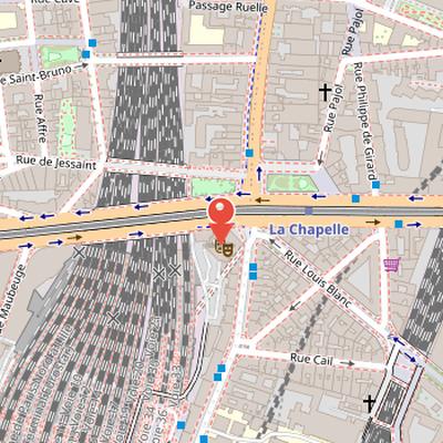 Map showing the location of Théâtre des Bouffes du Nord in Paris
