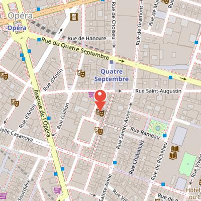 Map showing the location of Théâtre des Bouffes-Parisiens in Paris