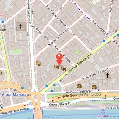 Map showing the location of Théâtre des Champs-Élysées in Paris