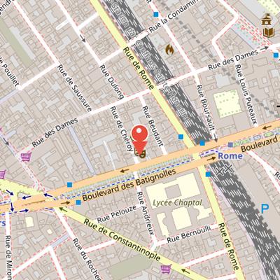 Map showing the location of Théâtre Hébertot in Paris