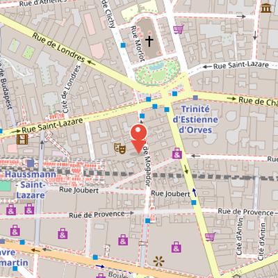 Map showing the location of Théâtre Mogador in Paris
