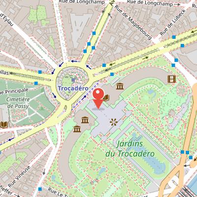 Map showing the location of Théâtre national de Chaillot in Paris
