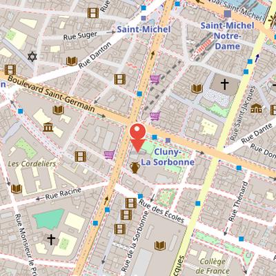 Map showing the location of Thermes de Cluny in Paris