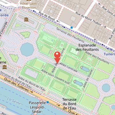 Map showing the location of Tuileries Garden in Paris