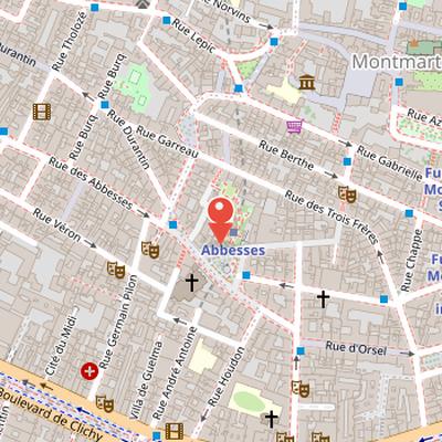 Map showing the location of Wall of Love in Paris