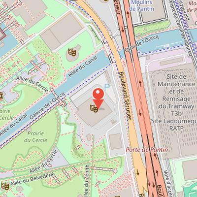 Map showing the location of Zénith Paris in Paris